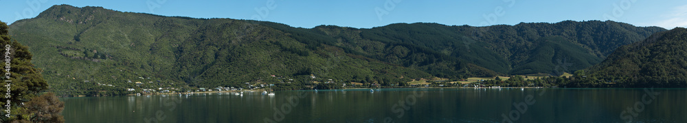 View of Okiwa Bay from Groves Arm Jetty on Queen Charlotte Drive,Marlborough Region on South Island of New Zealand 
