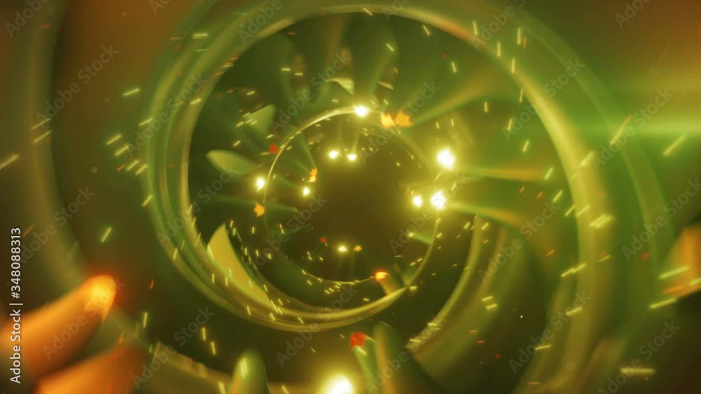 Green futuristic tunnel with blinking lights