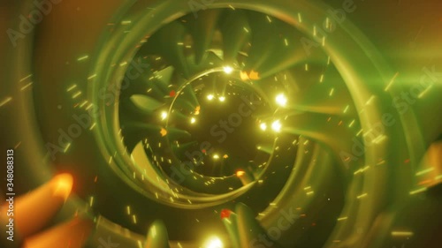 Green futuristic tunnel with blinking lights