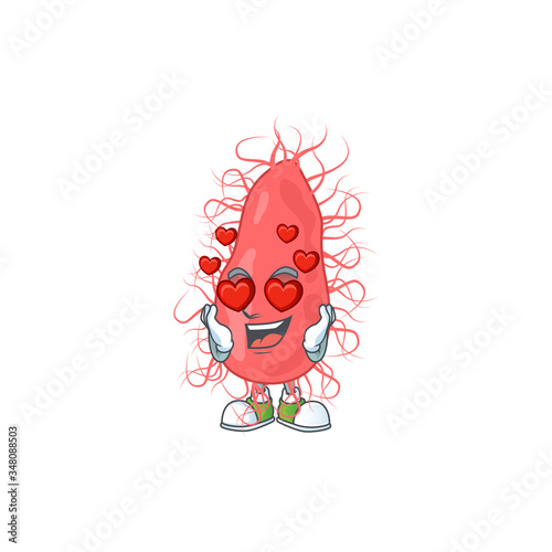 Charming escherichia cartoon character with a falling in love face