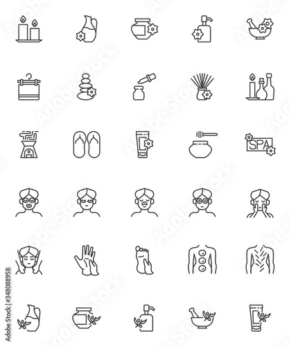 Wallpaper Mural Spa salon line icons set. Wellness linear style symbols collection, outline signs pack. vector graphics. Set includes icons as face massage, essential oil, hot stone therapy, aromatherapy, acupuncture Torontodigital.ca