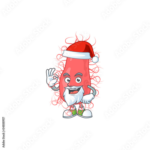 Friendly escherichia Santa cartoon character design with ok finger