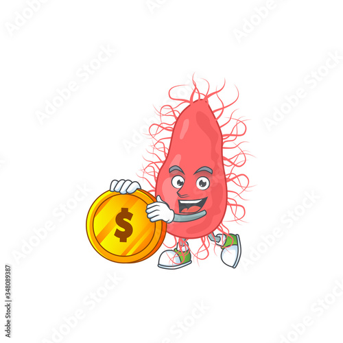 Escherichia rich cartoon character have big gold coin