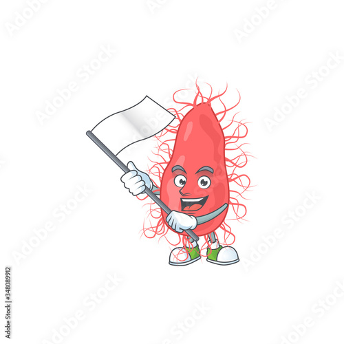 Cute cartoon character of escherichia holding white flag