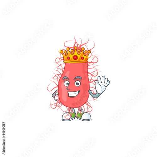 The Charismatic King of escherichia cartoon character design wearing gold crown