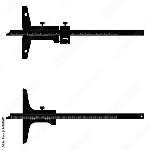 Vernier depth gauge. Measuring instrument. Silhouette vector