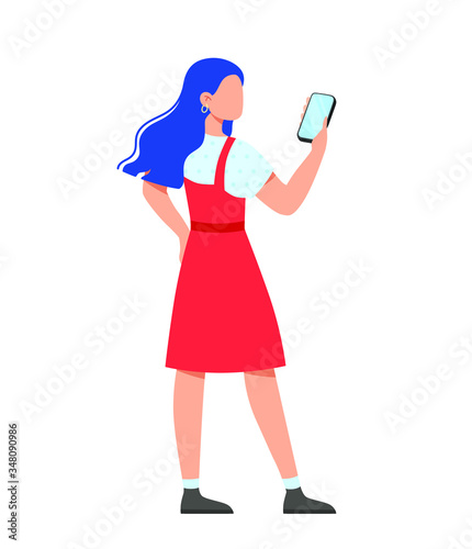 Young woman using a smartphone, vector illustration