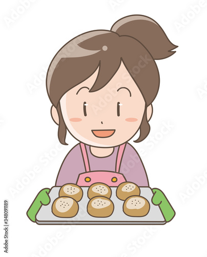 パンを焼く女性
