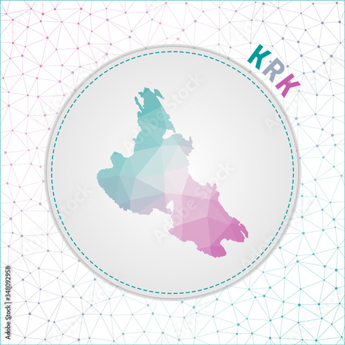 Vector polygonal Krk map. Map of the island with network mesh background. Krk illustration in technology, internet, network, telecommunication concept style. Powerful vector illustration.