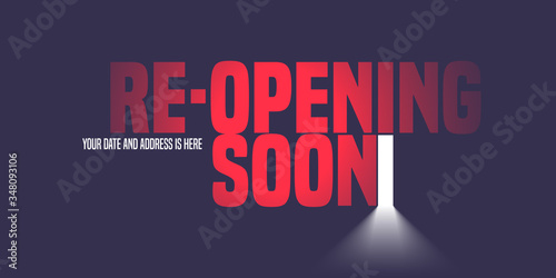 Grand opening or reopening vector illustration, background with open door