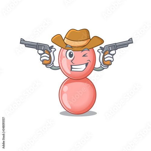 Cute handsome cowboy of neisseria gonorrhoeae cartoon character with guns