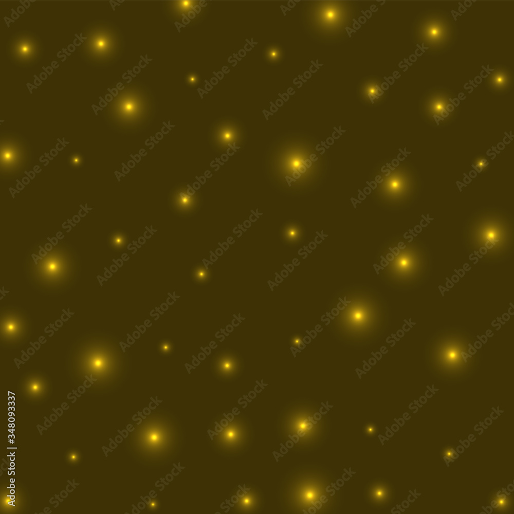 Starry background. Stars evenly scattered on yellow background. Appealing glowing space cover. Radiant vector illustration.