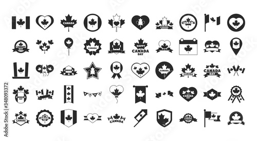 canada day, independence freedom national patriotism celebration icons set silhouette style icon