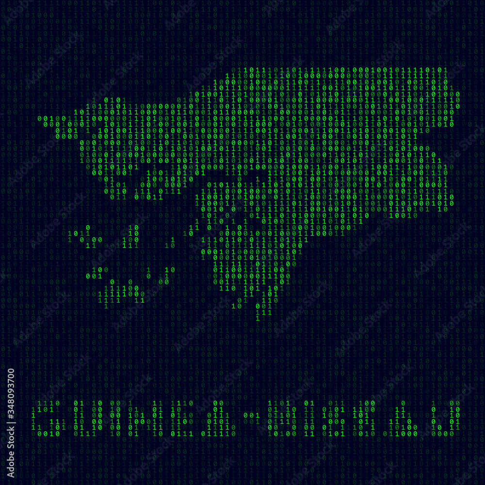 Digital Guinea-Bissau logo. Country symbol in hacker style. Binary code map of Guinea-Bissau with country name. Appealing vector illustration.