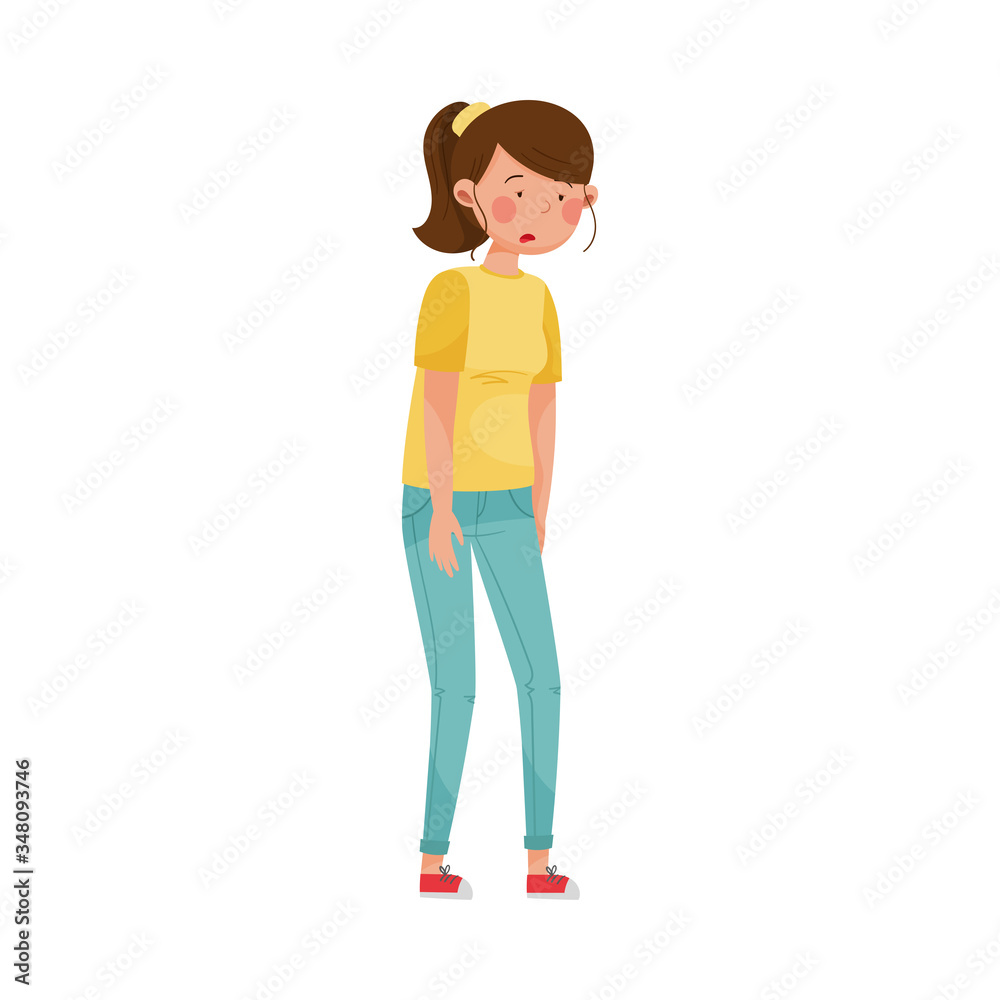 Female Character with Symptom of Diabetes Such as Fatigue Vector Illustration Female Character with Symptom of Diabetes Such as Fatigue Vector Illustration