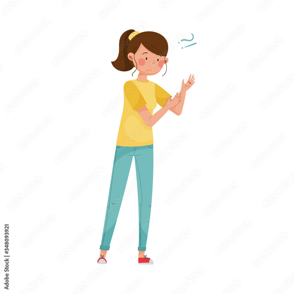 Female Character Having Slow Healing of Injuries as Symptom of Diabetes Vector Illustration Female Character Having Slow Healing of Injuries as Symptom of Diabetes Vector Illustration