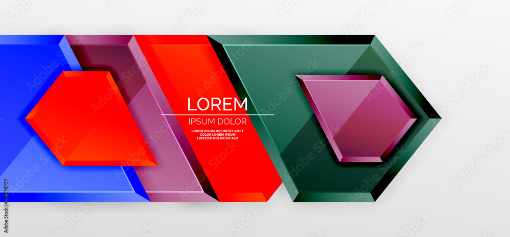Metal glossy shiny geometric shapes with 3d effect composition. Techno futuristic vector abstract background For Wallpaper, Banner, Background, Card, Book Illustration, landing page