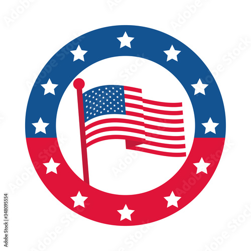 4th of july independence day, american flag in pole stars badge flat style icon