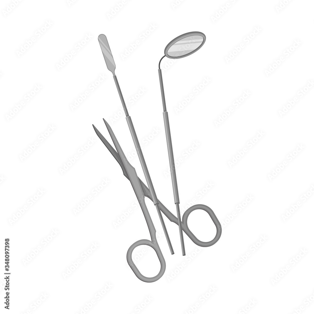 Metal Stomatological Tools with Mouth Mirror and Pair of Scissors Vector Illustration Metal Stomatological Tools with Mouth Mirror and Pair of Scissors Vector Illustration