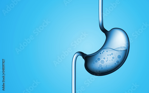 Digestive process in human stomach.Treatment of Gastric gut line. Future technology in medicine. Internal digestion with gastric acid.Abdomen organ Cartoon silhouette. Person diet, ulcer problem care