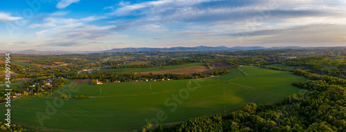 aerial view of panorama field and whole beskydy mountains  czech 10.5.2020