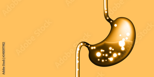 Digestive process in human stomach.Treatment of Gastric gut line. Future technology in medicine. Internal digestion with gastric acid.Abdomen organ Cartoon silhouette. Person diet, ulcer problem care