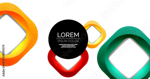 Square geometric vector abstract background, dynamic modern minimal template. Multicolored square shapes with round corners overlapping each other