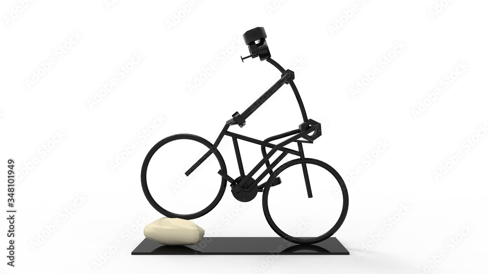 Fototapeta premium 3D rendering of a metal wire art piece of a bicycle person isolated
