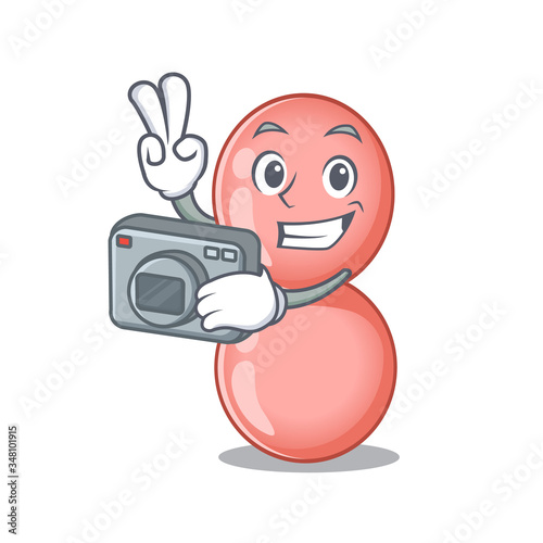Neisseria gonorrhoeae mascot design as a professional photographer working with camera