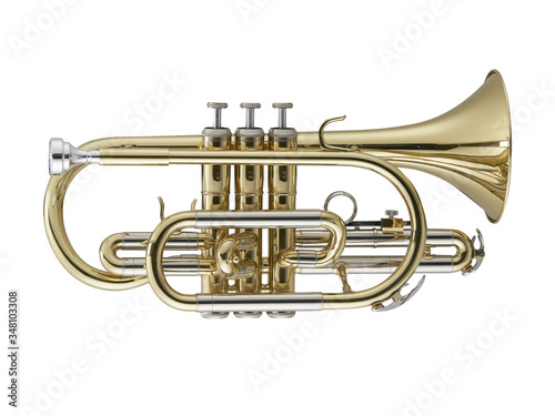 Golden Cornet  Cornets  Brass Music Instrument Isolated on White background