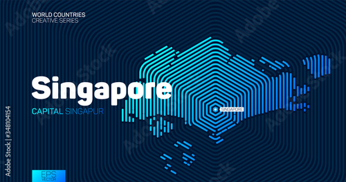 Abstract map of Singapore with hexagon lines