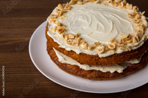 Carrot cake on the wooden table