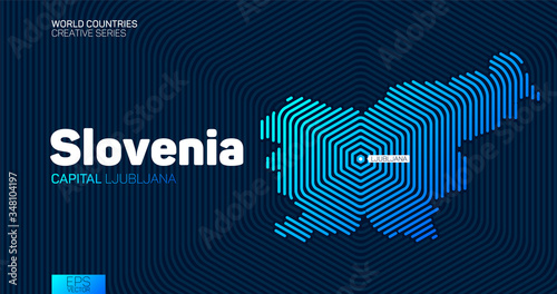 Abstract map of Slovenia with hexagon lines