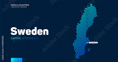 Abstract map of Sweden with hexagon lines