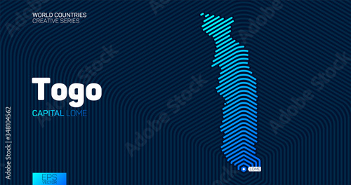 Abstract map of Togo with hexagon lines