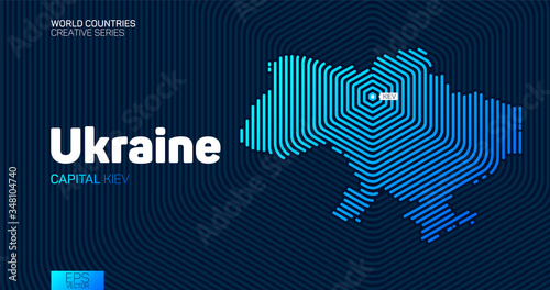 Abstract map of Ukraine with hexagon lines