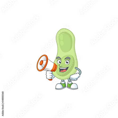 A picture of staphylococcus pneumoniae cartoon design style speaking on a megaphone