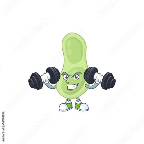 Fitness exercise staphylococcus pneumoniae cartoon character using barbells