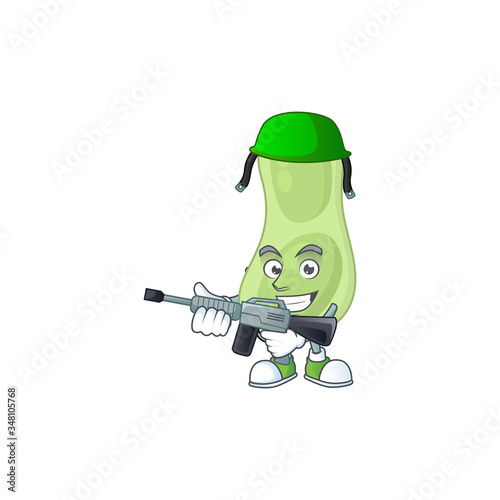 An elegant staphylococcus pneumoniae Army mascot design style using automatic gun