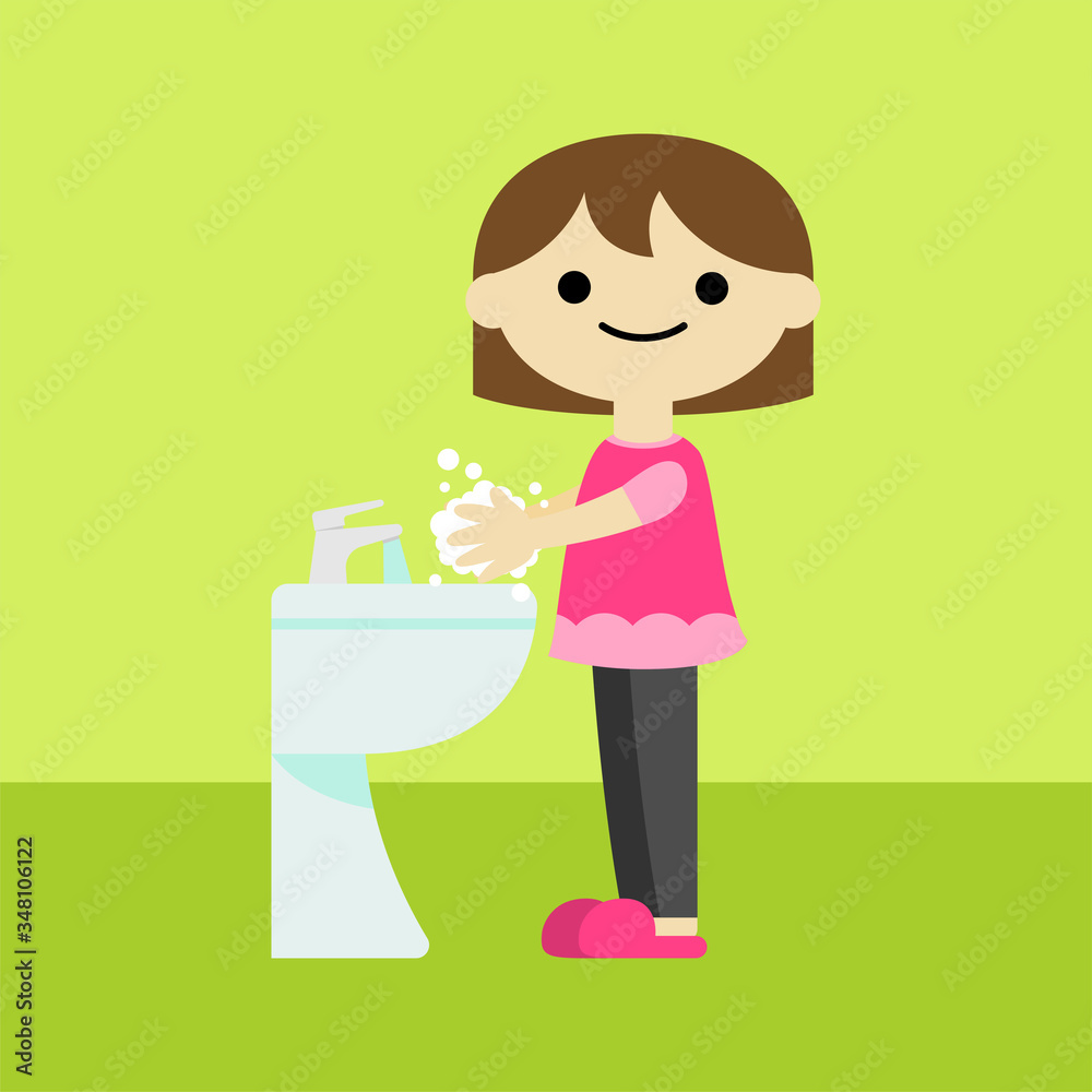 girl character washing hands cartoon illustration girl character washing hands cartoon illustration