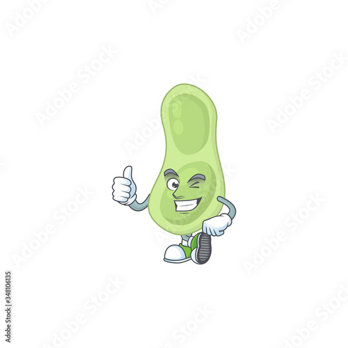 Mascot design style of staphylococcus pneumoniae showing Thumbs up finger