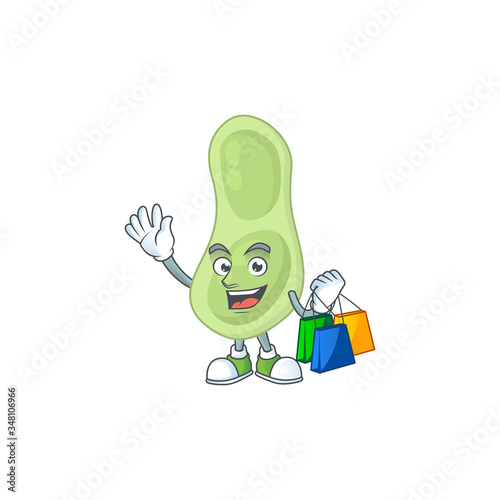cartoon character concept of rich staphylococcus pneumoniae with shopping bags