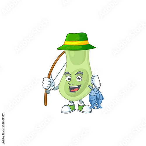 A Picture of staphylococcus pneumoniae fisher mascot design catch a fish