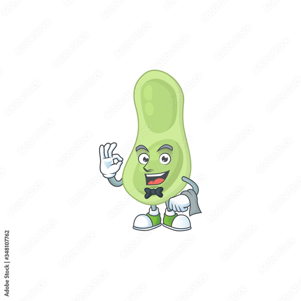Obraz premium A staphylococcus pneumoniae waiter cartoon character ready to serve