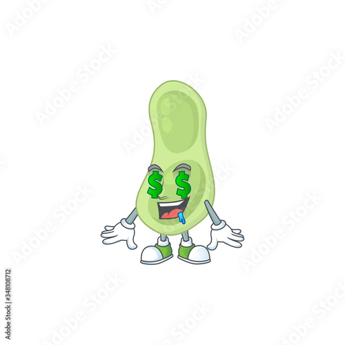 mascot character style of rich staphylococcus pneumoniae with money eyes