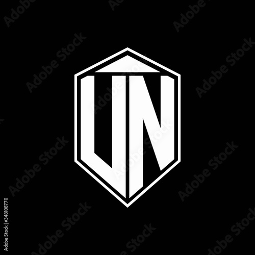 UN logo monogram with emblem shape combination tringle on top design template