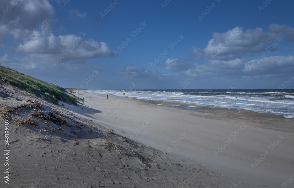 Northsea coast Netherlands. Julianadorp. Beach. Breaking waves. Dunes