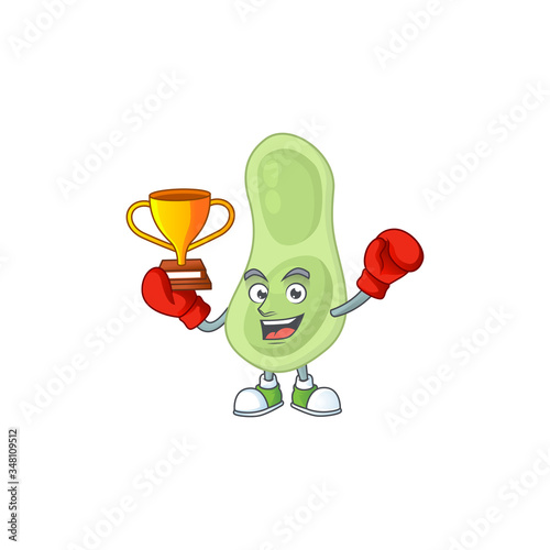 Proudly face of boxing winner staphylococcus pneumoniae presented in cartoon character design