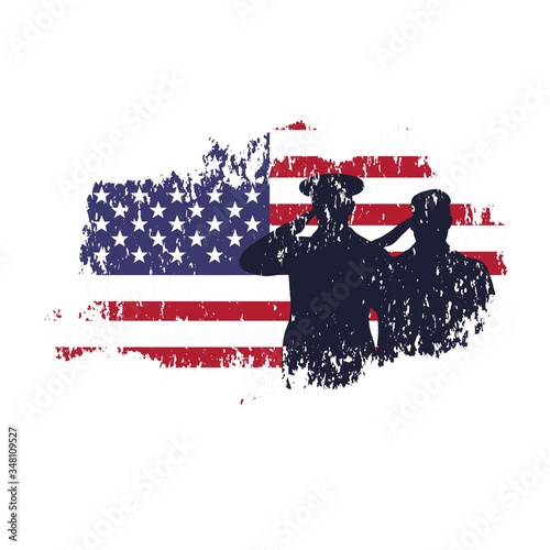  American flag and soldiers. Veteran's, memorial day poster. Honoring all who served. USA army