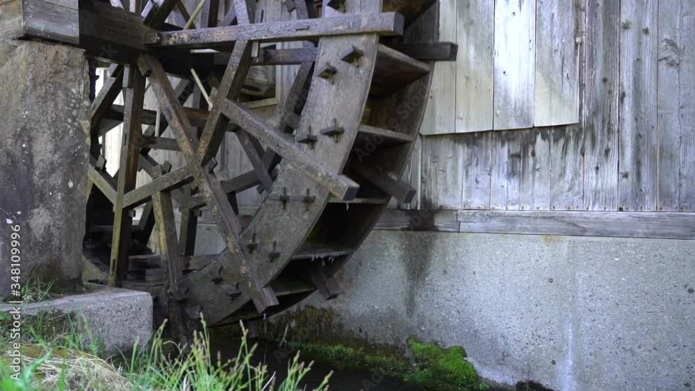 Japanese old water wheel rotates Japanese old water wheel rotates